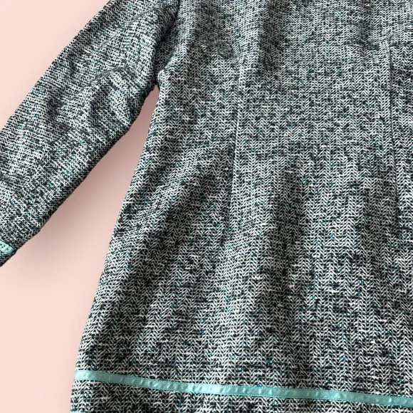Women’s Boston Proper Tweed Blazer Turquoise Color Sequin Beaded Trim Size 8 - Picture 7 of 11